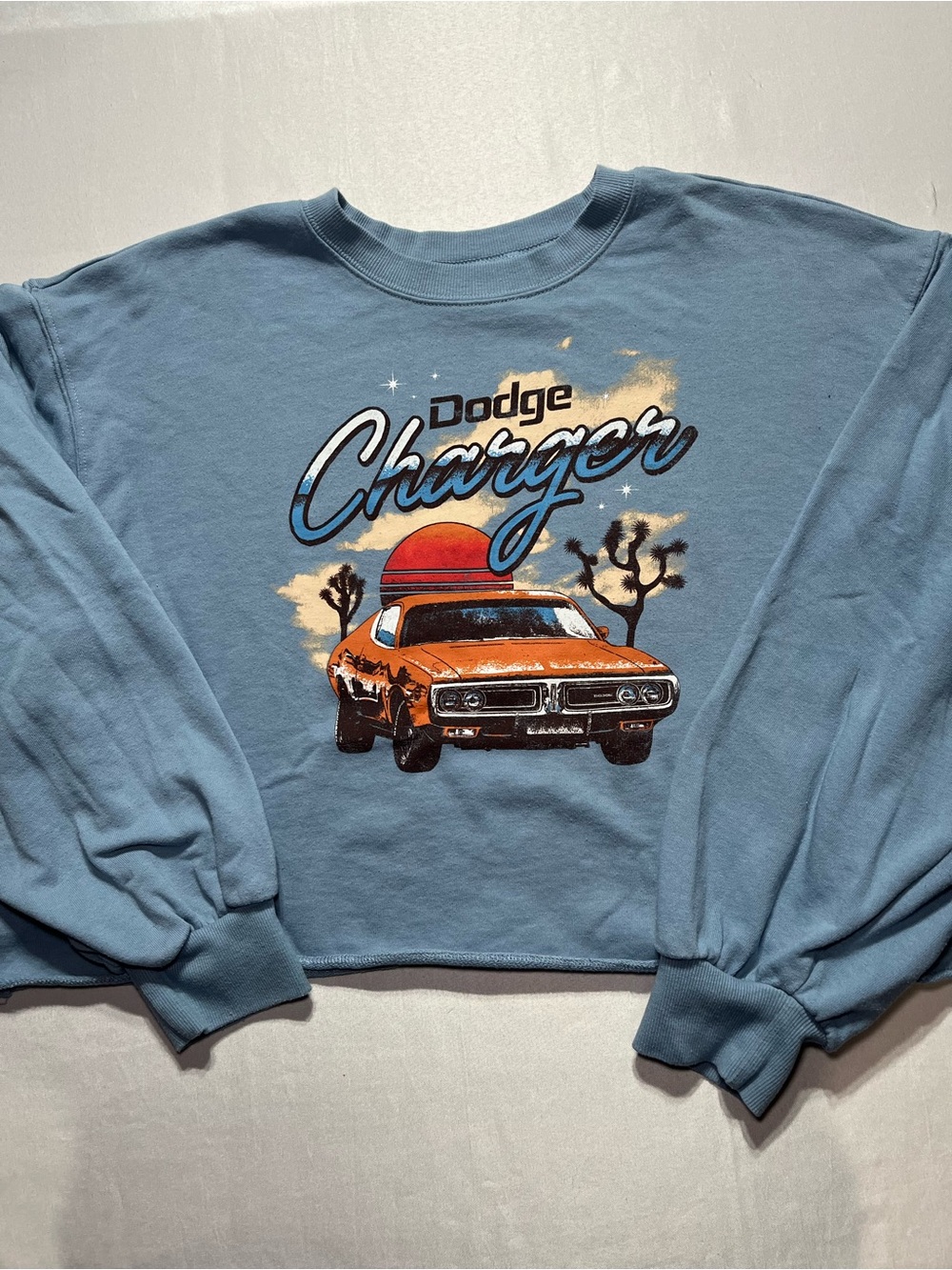 Dodge Charger Light Blue Graphic Women’s XXLarge Cropped Long Sleeve Sweatshirt